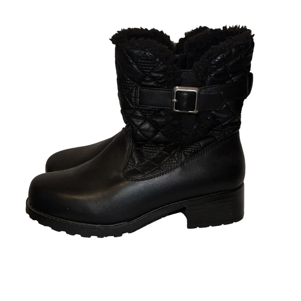Trotters Blast III Black Quilted Water Resistant Ankle Boots Size 6WW Side Zip